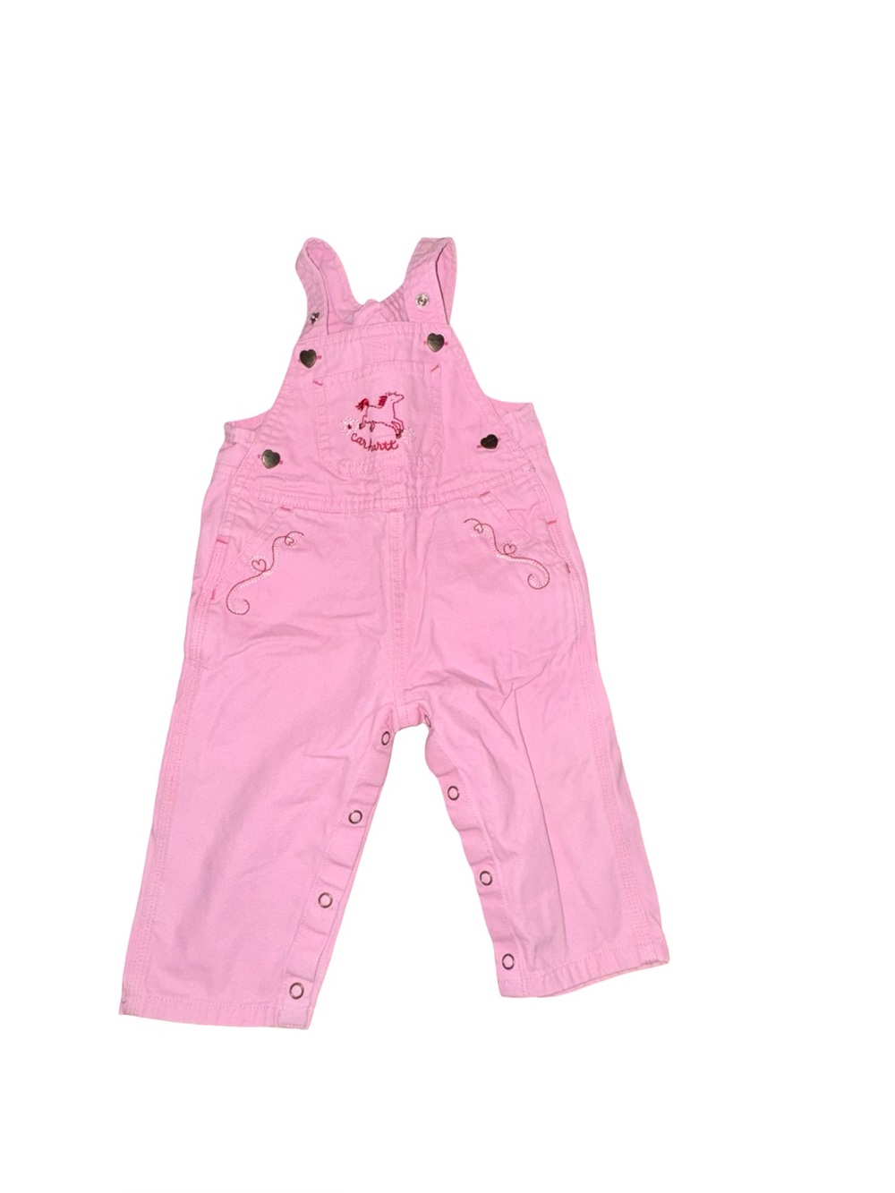 Carhartt Bib Overalls Girls 12m Pink flowers hearts Denim 100% cotton